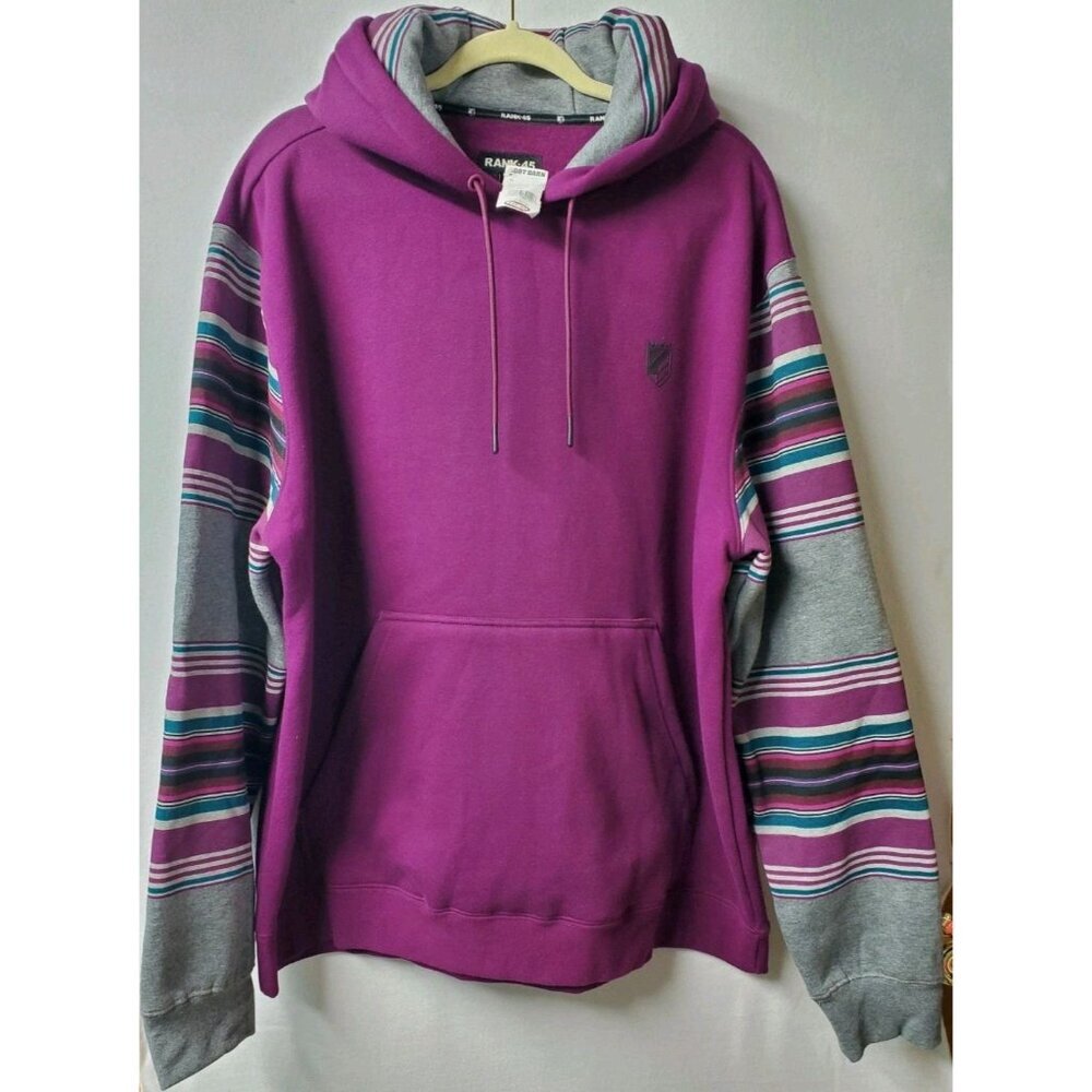 RANK 45 Men's Hooded Sweatshirt Purple Gray Striped NEW Size XL